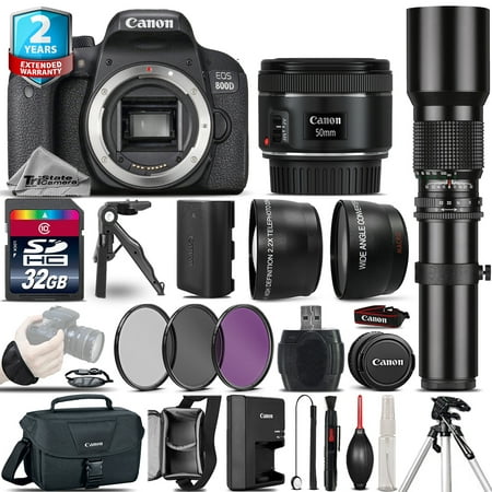 Canon EOS Rebel 800D Camera + 50mm + 500mm 4 Lens Kit - 32GB Kit + 2yr
