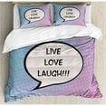 thumbnail image 3 of Live Laugh Love Duvet Cover Set Twin Size, Pop Art Comic Book Style Halftone Dots Backdrop Retro Speech Balloon Text, Decorative 2 Piece Bedding Set with 1 Pillow Sham, Multicolor, by Ambesonne, 3 of 3
