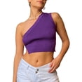 thumbnail image 2 of SAYOO Female Camisole, Solid Color One Shoulder Knitted Vest Backless Crop Tops Summer Outfit, S/M/L, 2 of 9
