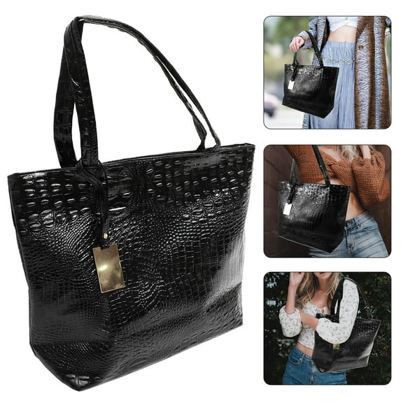 Raindrops Large Capacity Women Handbag Made of PU Leather Great for Shopping Travel with Handle Design Black