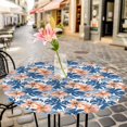 thumbnail image 3 of Blue Palm Leaves Elastic Fitted Round Table Cover Orange Tropical Floral Plants Waterproof Outdoor Tablecloth for Holiday Party, Picnic, Patio & Dining Fits Tables Up to 36"-44", 3 of 8