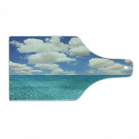 

Ocean Cutting Board Dreamy Skyline with Clouds over Crystal Water Sea Coast Tropical Island Image Tempered Glass Cutting and Serving Board Wine Bottle Shape Turquoise Aqua by Ambesonne