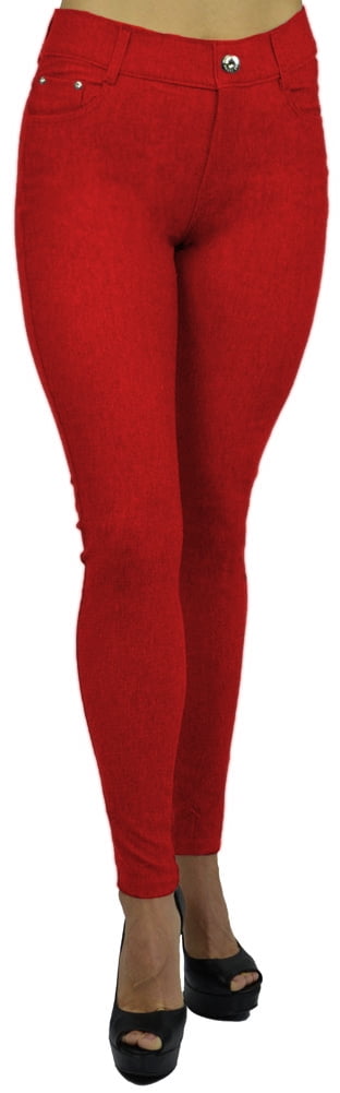 red pull on jeggings