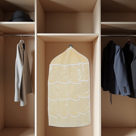 Phenofice Beige Wall Pocket Organizer with Large Capacity 16 Grid Hanging Storage Bag for Closet Storage