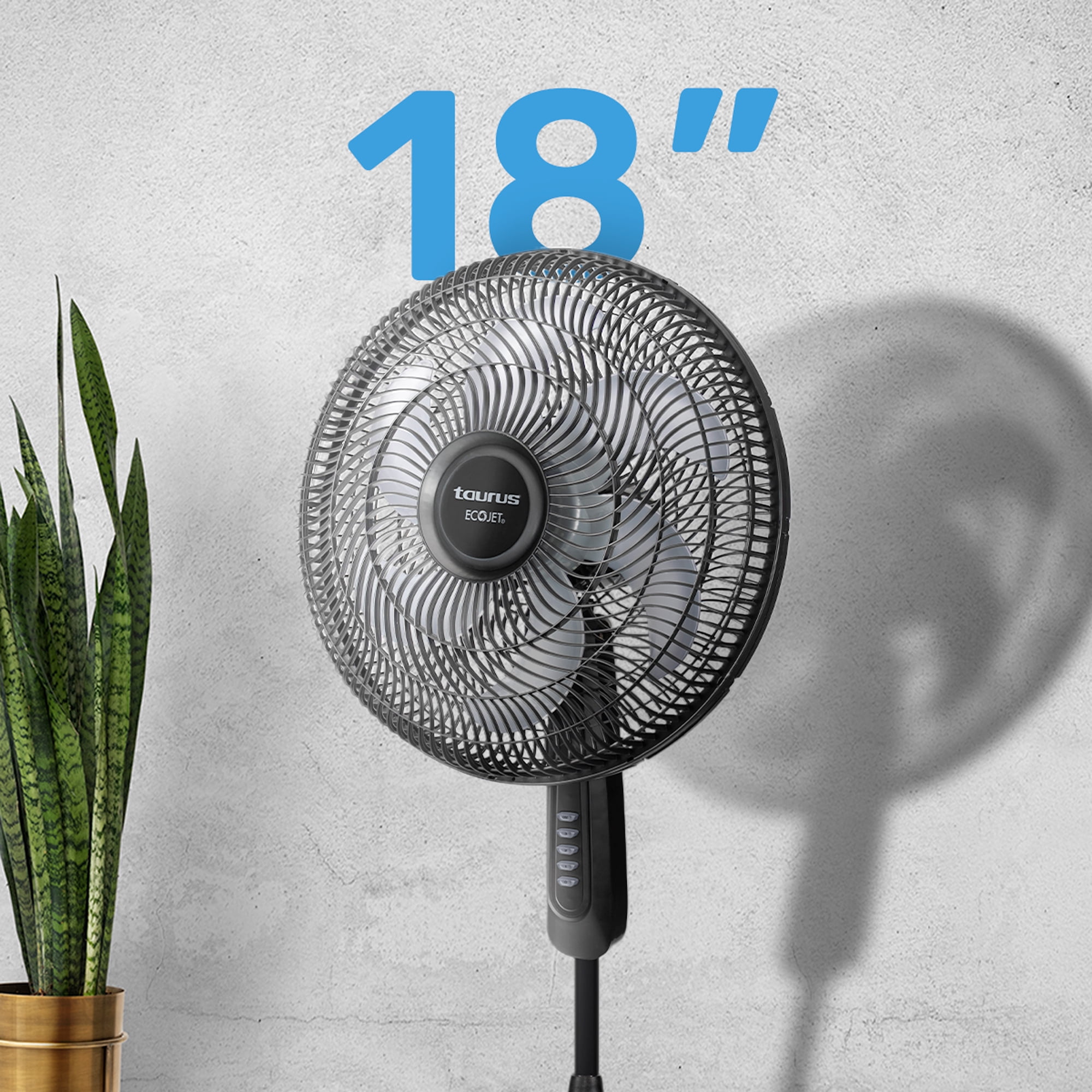 Taurus Silent Power 18" Pedestal Fan with ECOJET Grille, Ultra Quiet Oscillating Floor Fan with Adjustable Height, 3 Speeds, for Bedroom, Office or Living Room – Powerful Airflow and Energy Efficient