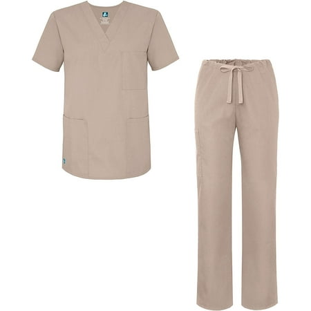 

Adar Universal Unisex Scrub Set - Unisex V-Neck Scrub Top & Tapered Drawstring Scrub Pants - 907 - Khaki - 3X
