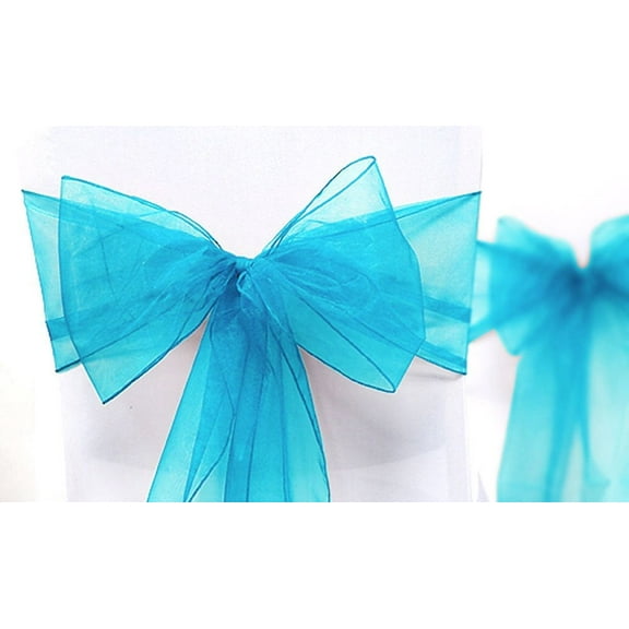 9" Wide X 120" Long 6pcs Turquoise Organza Chair Sash Bow for Wedding Party Decoration