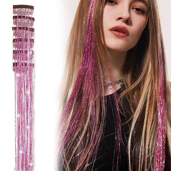 6x Hair Tinsel Clip Glitter Tinsel Extensions,Party Festival Fairy Hair Accessories for Women,Fairy Sparkle Strands Birthday Gifts,20 Inch Heat Resistant Glitter Tinsel Hair Extension with Clips on,I