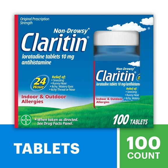Claritin Allergy Relief 24 Hour Non-Drowsy Loratadine Antihistamine Allergy Medicine Tablets, 100 Count