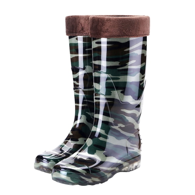Jumpingount Botas de lluvia, zapatos calentadores de muslo de plástico, chanclos de plana, cómodos y puros, diarios, informales, para el día de Accesorios de calzado Camuflaje Algodón> 44 Jumpingount AP013571-24