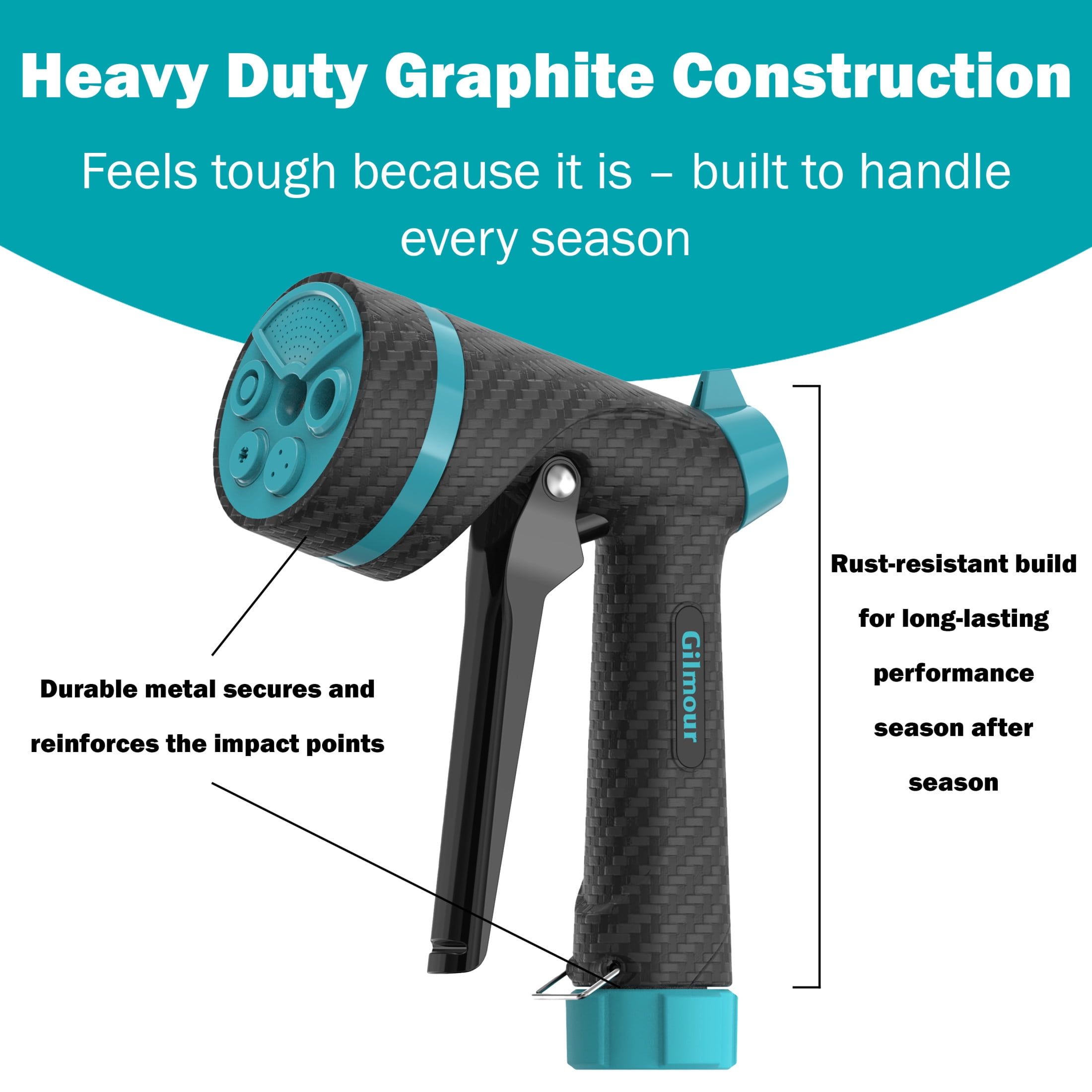 Gilmour Heavy Duty Swivel Connect Adjustable Hose Nozzle, Jet to Mist, Rear Trigger Control, Ergonomic Non-Slip Grip