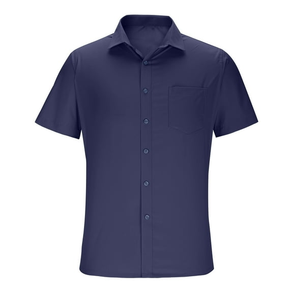 LMOIPLI Mens Button Down Short Sleeve Shirt Casual Button Up Dress Shirts Beach Summer Solid Color Tops with Pocket Dark Blue 41