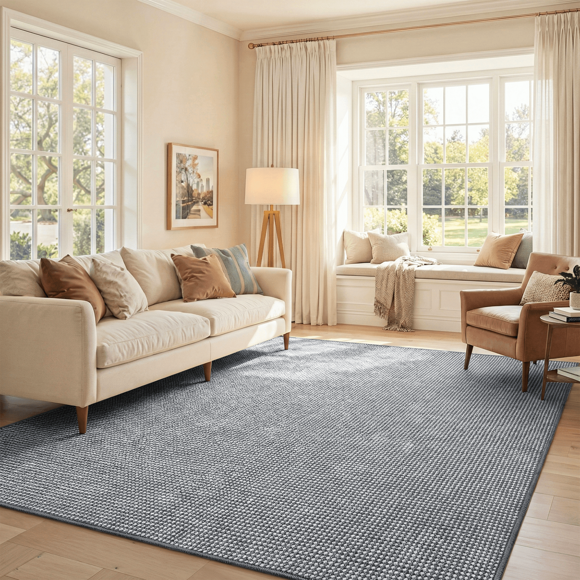 WANLISELL 5' x 7' Area Rug for Living Room, Modern Soft Carpet Washable Rugs, Indoor Low-Pile Rug for Dining Room Bedroom Kitchen Office, Gray & White