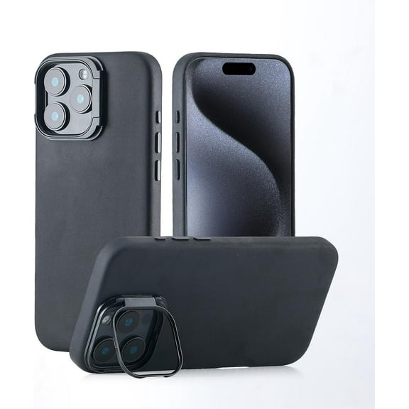 Genuine Leather Case for iPhone 16 Pro (6.3 inch), Vintage Crazy Horse Leather Case with Stand, Magnetic Phone Case with Camera Frame Holder, MagSafe Compatible Black