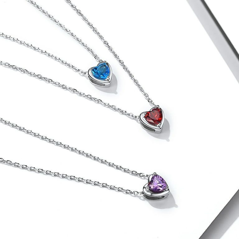 ChicSilver Tiny Silver Heart Necklace 925 Sterling Silver Love Amethyst  February Birthstone Pendant Necklace Heart Choker Necklace for Women