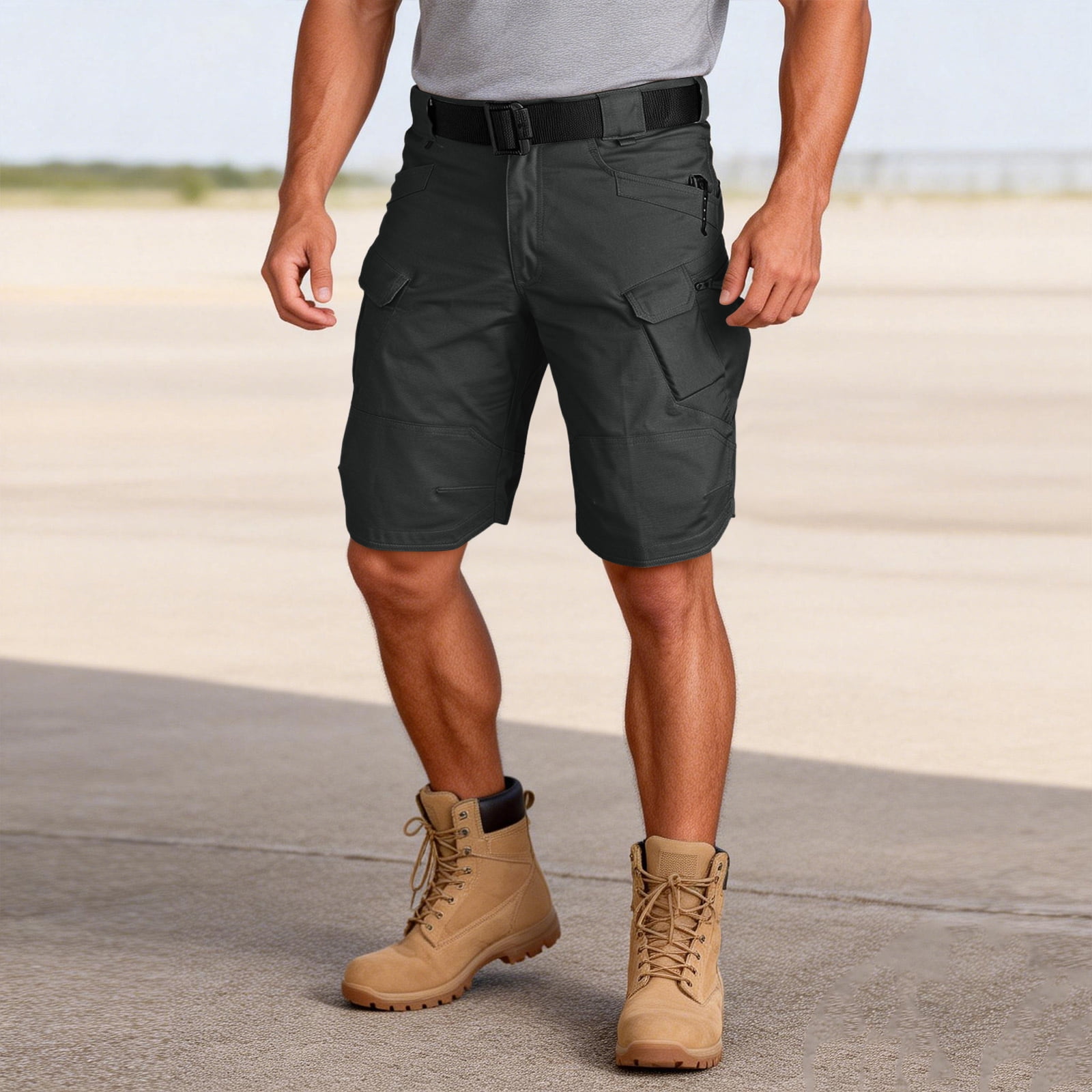 Mens Swim Trunks Men's Casual Resort Tactical Multi-Pocket Cargo Shorts Workwear Utility Crop Pants with Hook and Loop Patches Summer Outdoor Hiking Fishing Shorts Black M
