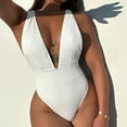 thumbnail image 3 of WREESH Womens One Piece Swimsuit Solid Color Swim Suits Set Swimsuit Filled Bra Swimwear Beachwear Sleeveless Bathing Suits White, 3 of 7