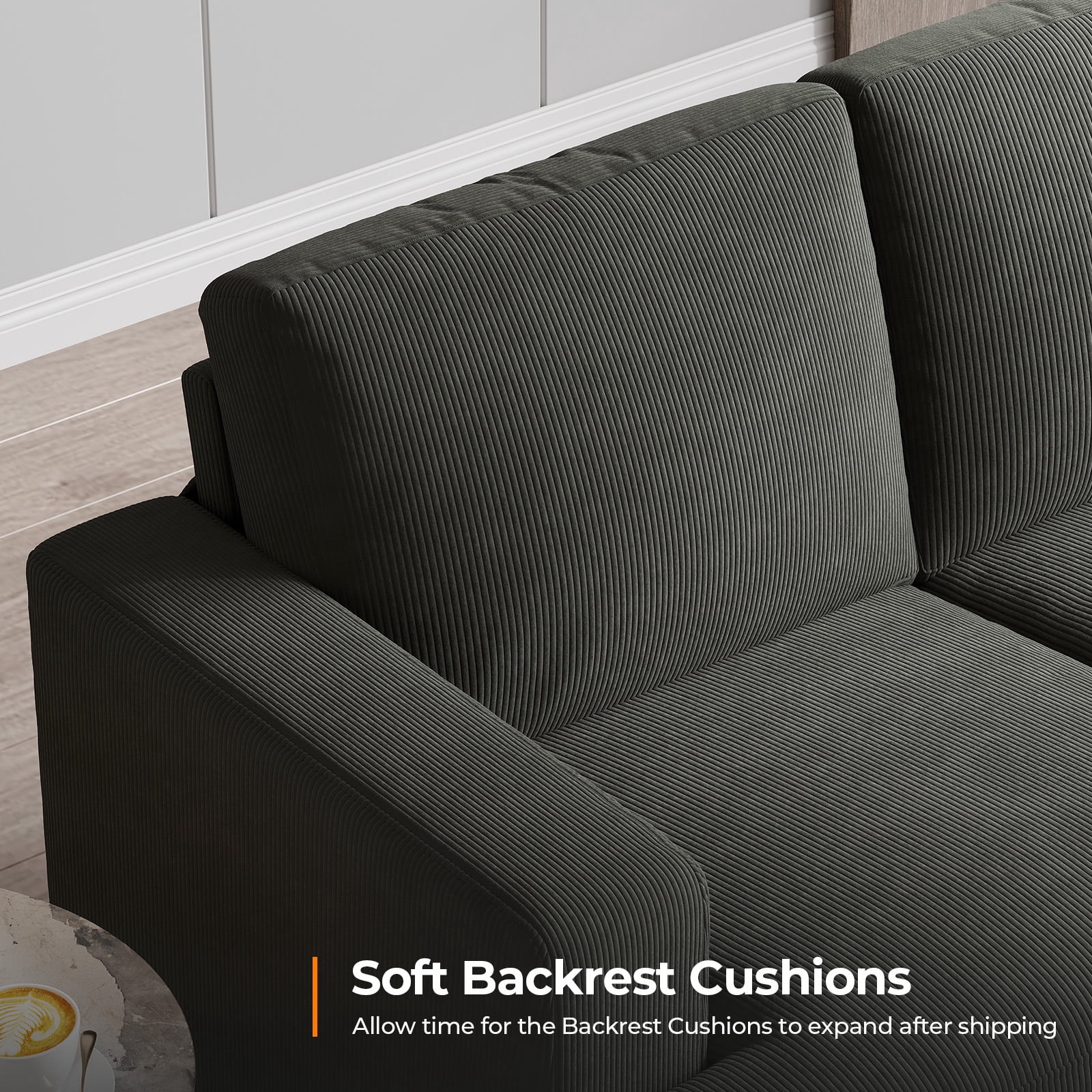 BLAZANT 89" Sofa Couch, 3 Seater Sofa with Suppleness Armrests, Corduroy Fabric Deep Seat Sofa with Upholstered Cushion& Backrests, Modern Comfy Couch for Living Room Apartment Office