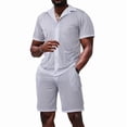 thumbnail image 2 of Men Mesh 2 Piece Outfits See Through Casual Shirts and Shorts Hollow Out Mid Shorts Set Light Gray XL, 2 of 8