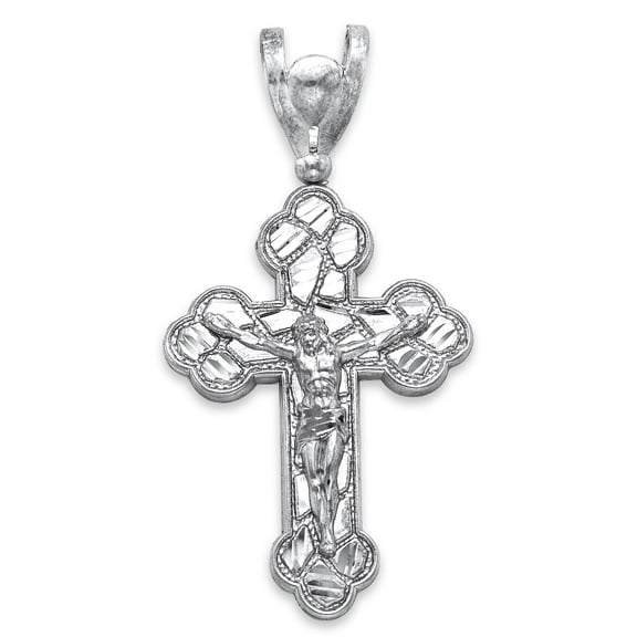 925 Sterling Silver Orthodox Crucifix Pendant with Nugget Detailing for Necklace, Byzantine Jewelry, Hip Hop Gifts for Men