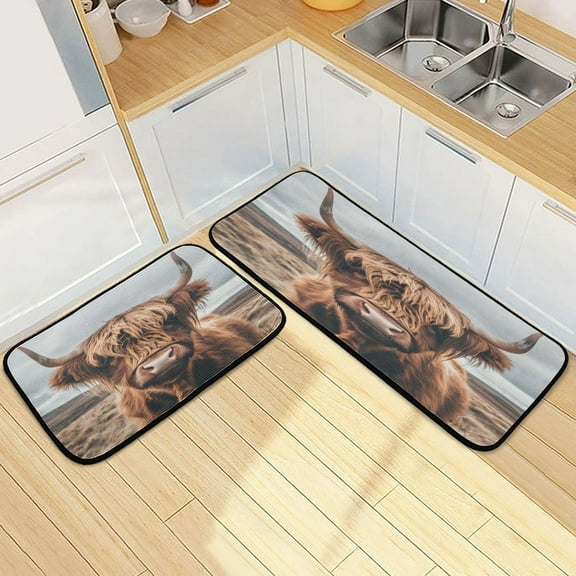 Ryvnso A Highland Cow Kitchen Rugs Set Non Slip Runner Mats for Dining Room