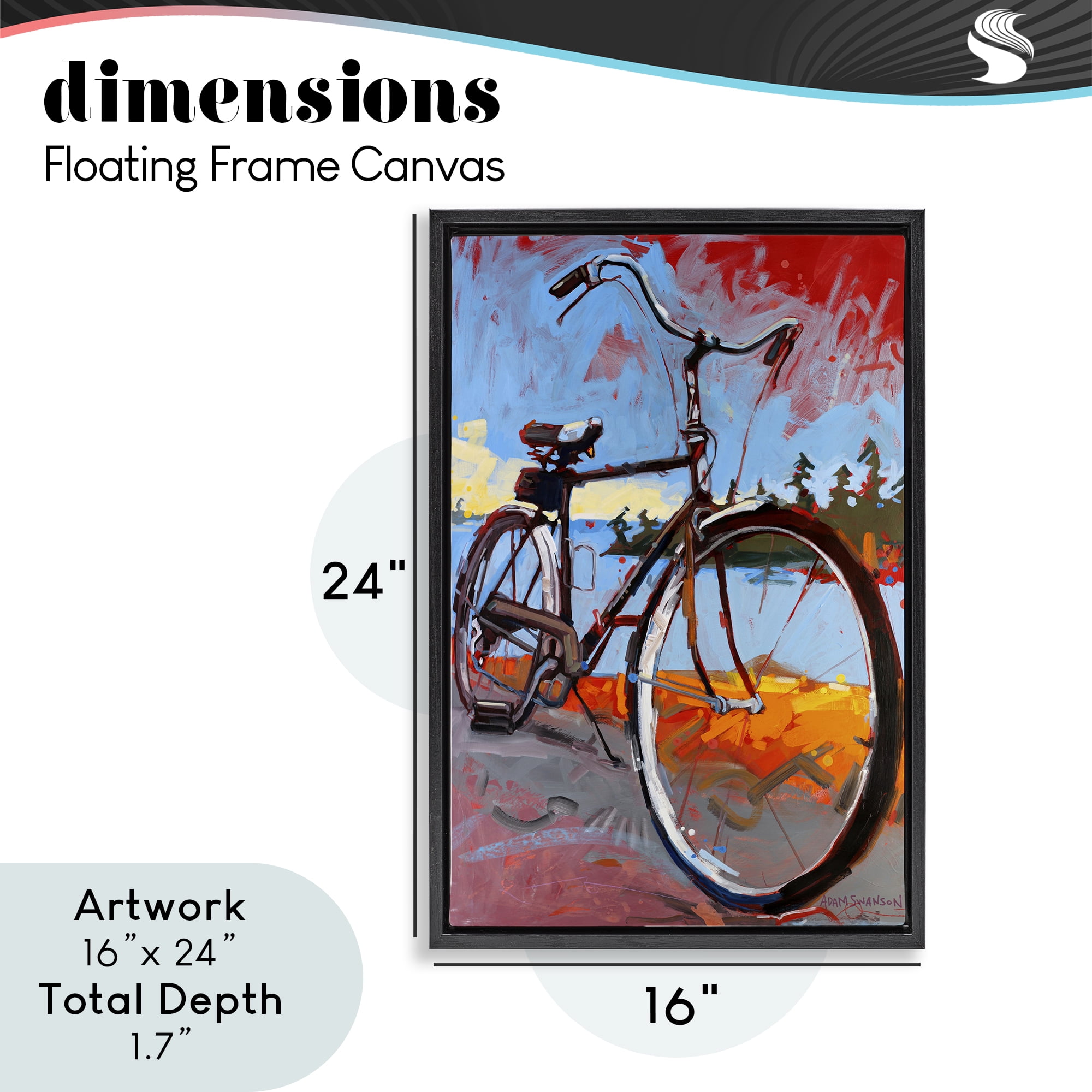 Tonight Bicycle Journey Black Framed Floater Canvas Wall Art, design by Adam Swanson