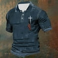 thumbnail image 2 of Men's Polo Shirts Slim Fit Crucifix Printed Short Sleeve Button Up Collared Tops Summer Sport Breathable Stretchy Dress Shirts for Men Navy S, 2 of 3