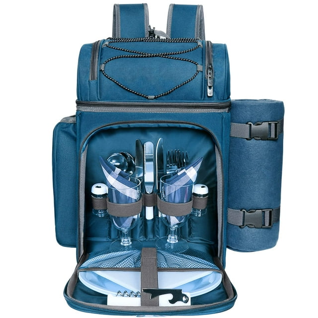 Mochila Canasta de Picnic Hap Tim para 2 Personas con Refrigerador Azul