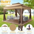 thumbnail image 4 of COBIZI Outdoor Canopy Gazebo 11x11 Pop Up Gazebo Patio Gazebo with 4 Mosquito Netting Outdoor Canopy Shelter with 121 Square Feet of Shade for Outdoor Lawn, Party, Garden, Backyard and Deck, Brown, 4 of 12