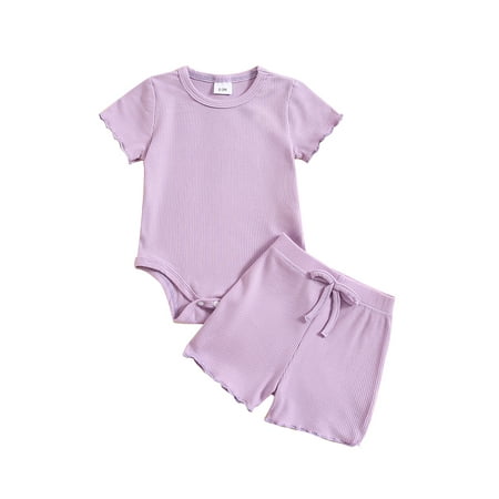 

Infant Baby Girls Shorts Set Short Sleeve Crew Neck Romper with Elastic Waist Shorts