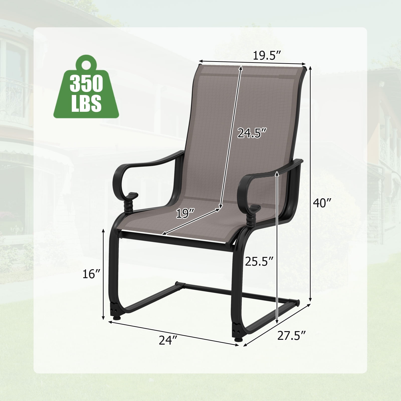 Gymax Patio Dining Chairs Set of 4 C-Spring Motion Patio Chairs w/ Metal Frame Gray & Black