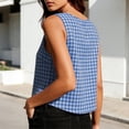 thumbnail image 5 of Women Plaid Tank Top Summer Business Casual Sleeveless Button Down Shirts Slim Fit Gingham Tops Blue, 5 of 6