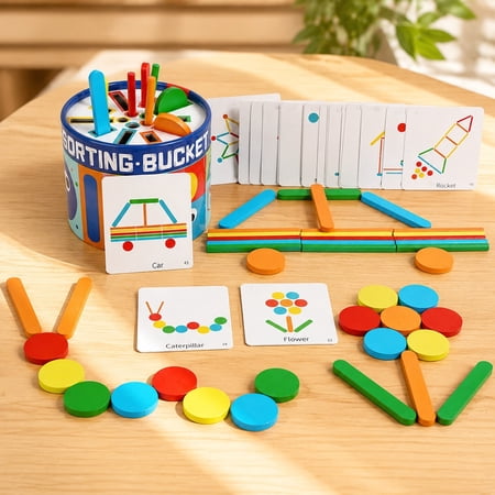 OANLKGI Montessori Toys for 1-3 Year Old Wooden Color Sorting Learning Toys for Toddlers Fine Motor Skills Matching Games Sensory Development Matching Game Educational Toy 18 Month+