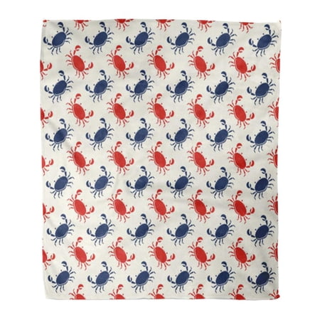SIDONKU Throw Blanket Warm Cozy Print Flannel Coastal Red and Blue Crabs on Aquatic Comfortable Soft for Bed Sofa and Couch 58x80 Inches