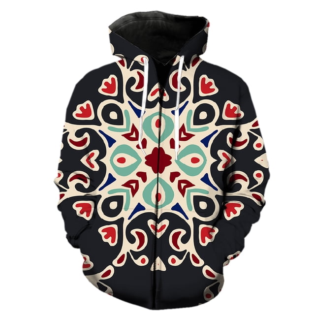 Sudadera con capucha estilo nacional retro para hombre, unisex, de manga larga, informal, de gran tamaño, con cremallera, estilo urbano, divertida