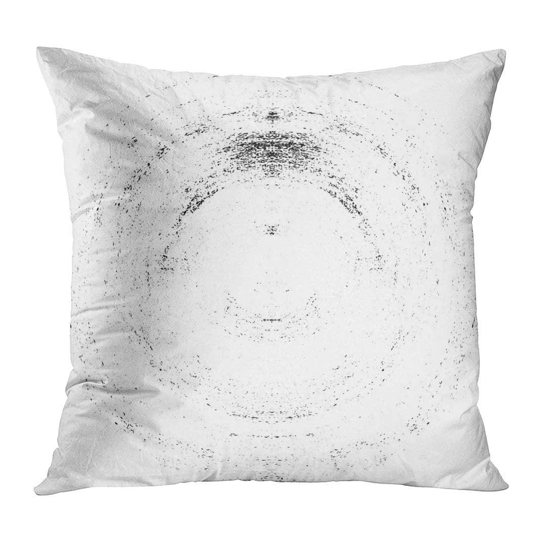 Eccot Black White Round Overlay Circle Pattern Badge Label Abstract Distress Dirty Vintage Monochrome Brush Pillowcase Pillow Cover Cushion Case 18x18