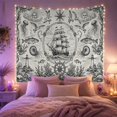 thumbnail image 2 of Intricate Sailing Ship on Pale Blue Background, Adventurous Vintage for Nautical Enthusiasts, Detailed Maritime Engraving Art, Housewarming Gift Tapestry Wall Hanging for Bedroom and Living Room, 2 of 7