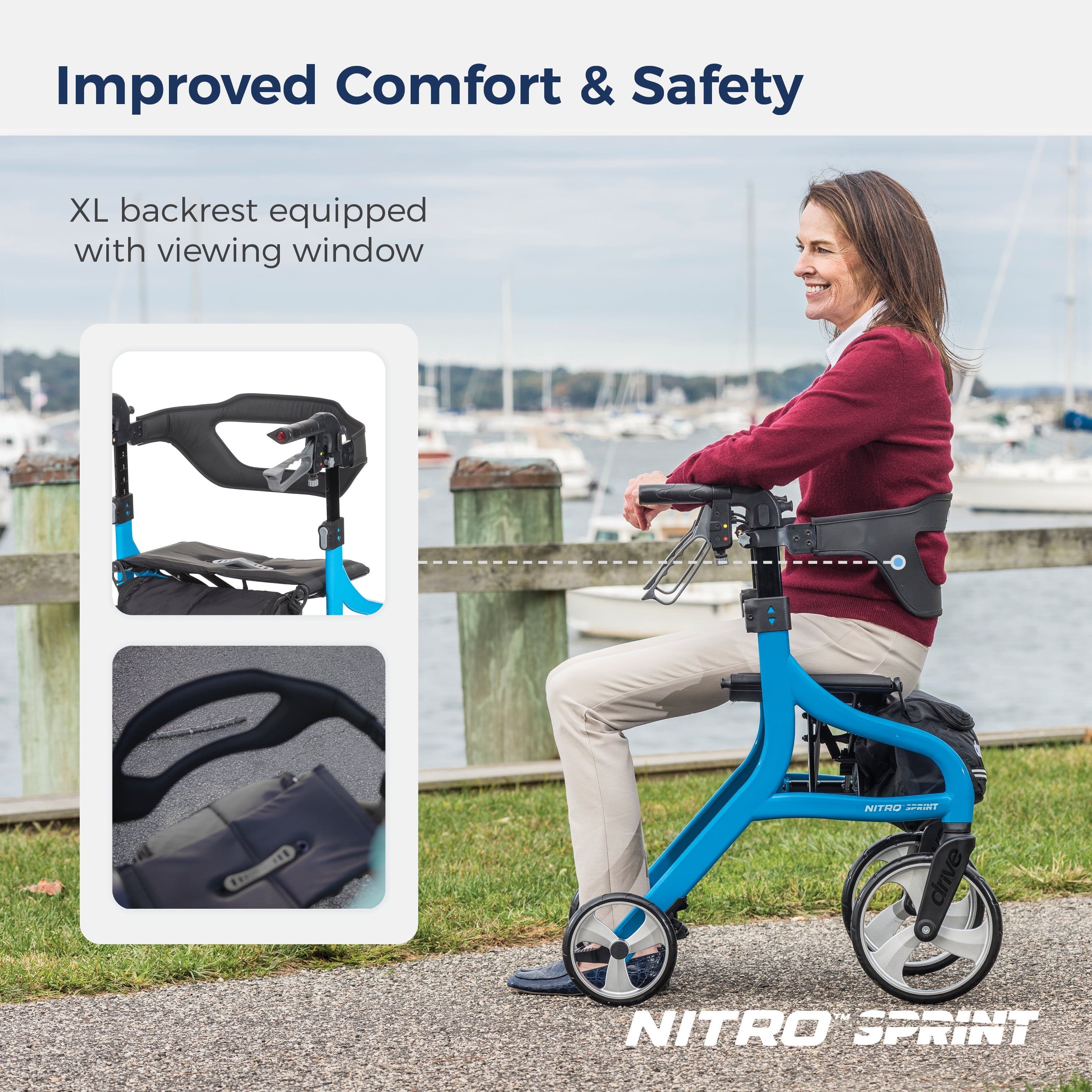 Drive Medical Nitro Sprint Rollator Rolling Walker, Blue