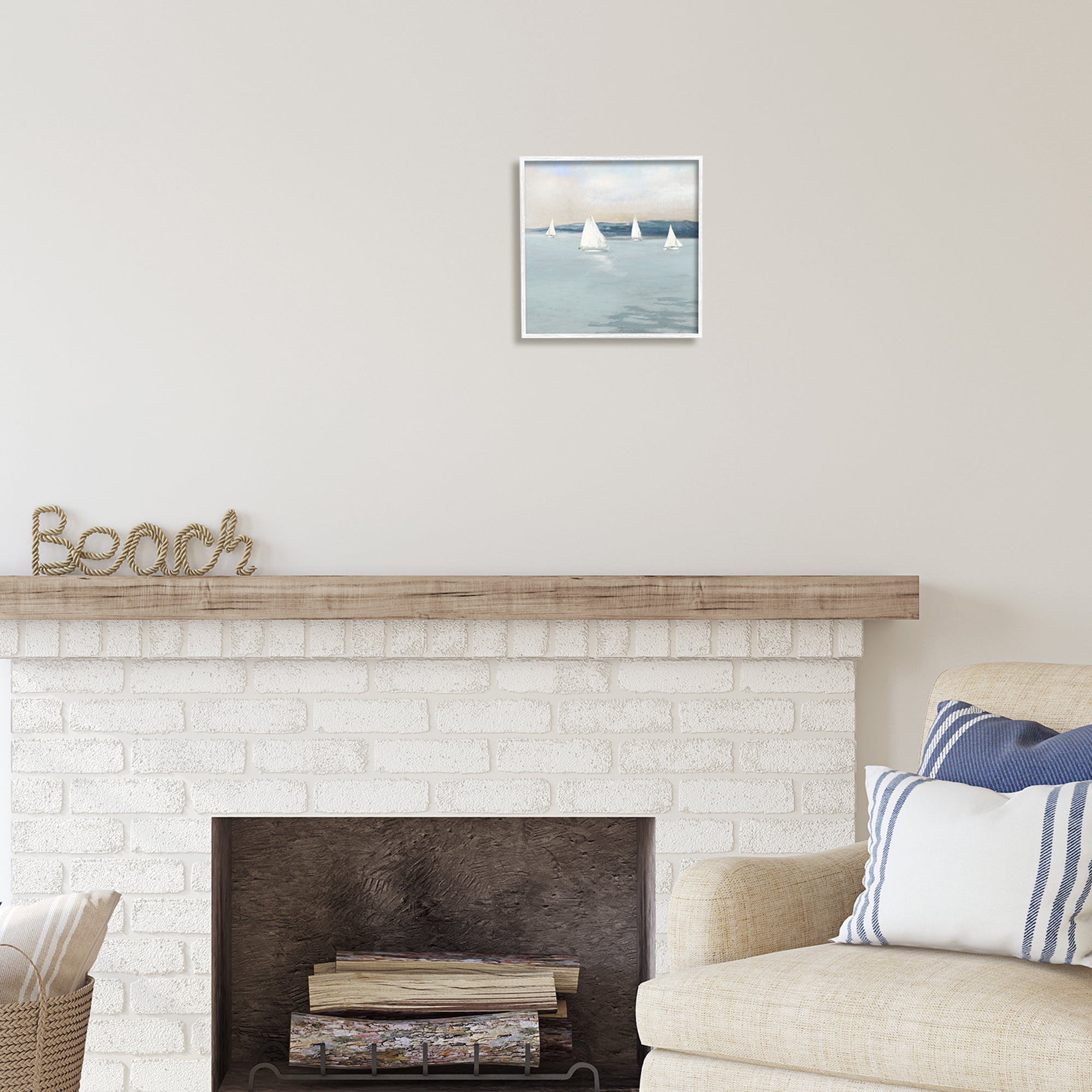 Stupell Industries Coastal Sailing Seascape Boats Coastal Painting White Framed Art Print Wall Art