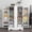 A-White, variant on ModFurne Modern White Pantry Cabinet with 1 Drawer, Adjustable Shelves, Sliding Doors