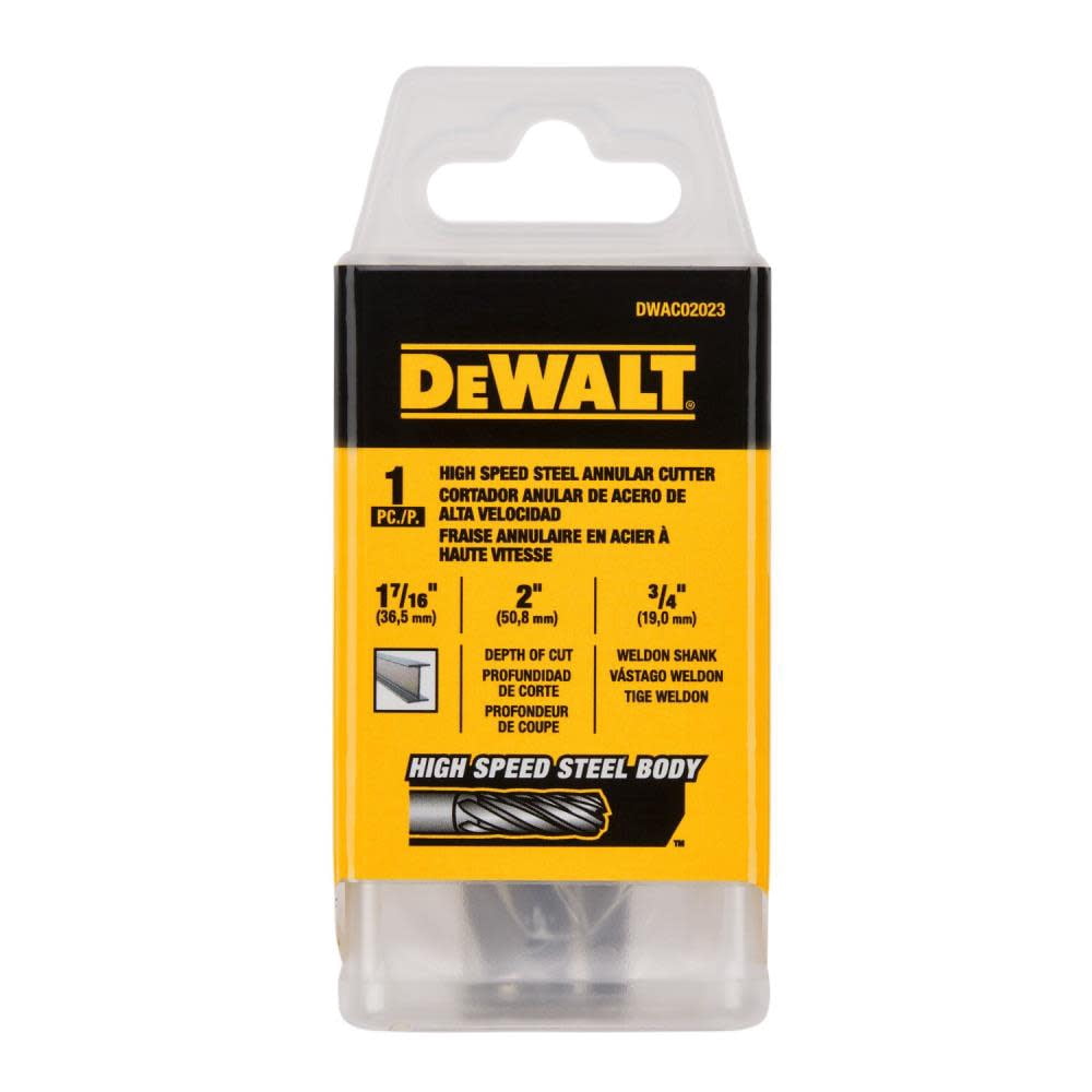 Dewalt Annular Cutter 1 7/16"x 2" Hss 3/4" Weldon