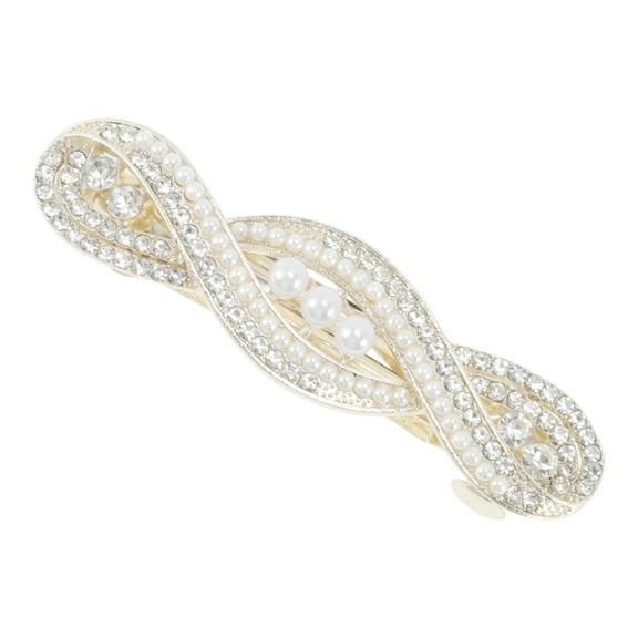 Unique Bargains 1 Pc Hair Clips Exquisite Cross Pearl Spring Clip Hairdo Clip Gold Tone Champagne