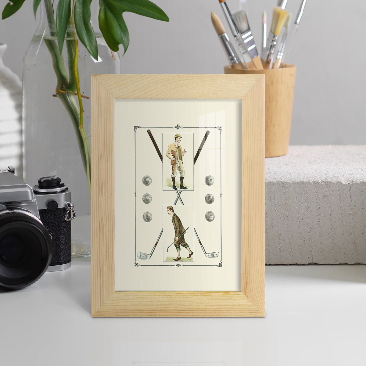 Golfers: H. Hutchinson & John Ball -Framed Print w/glass-Natural Wood