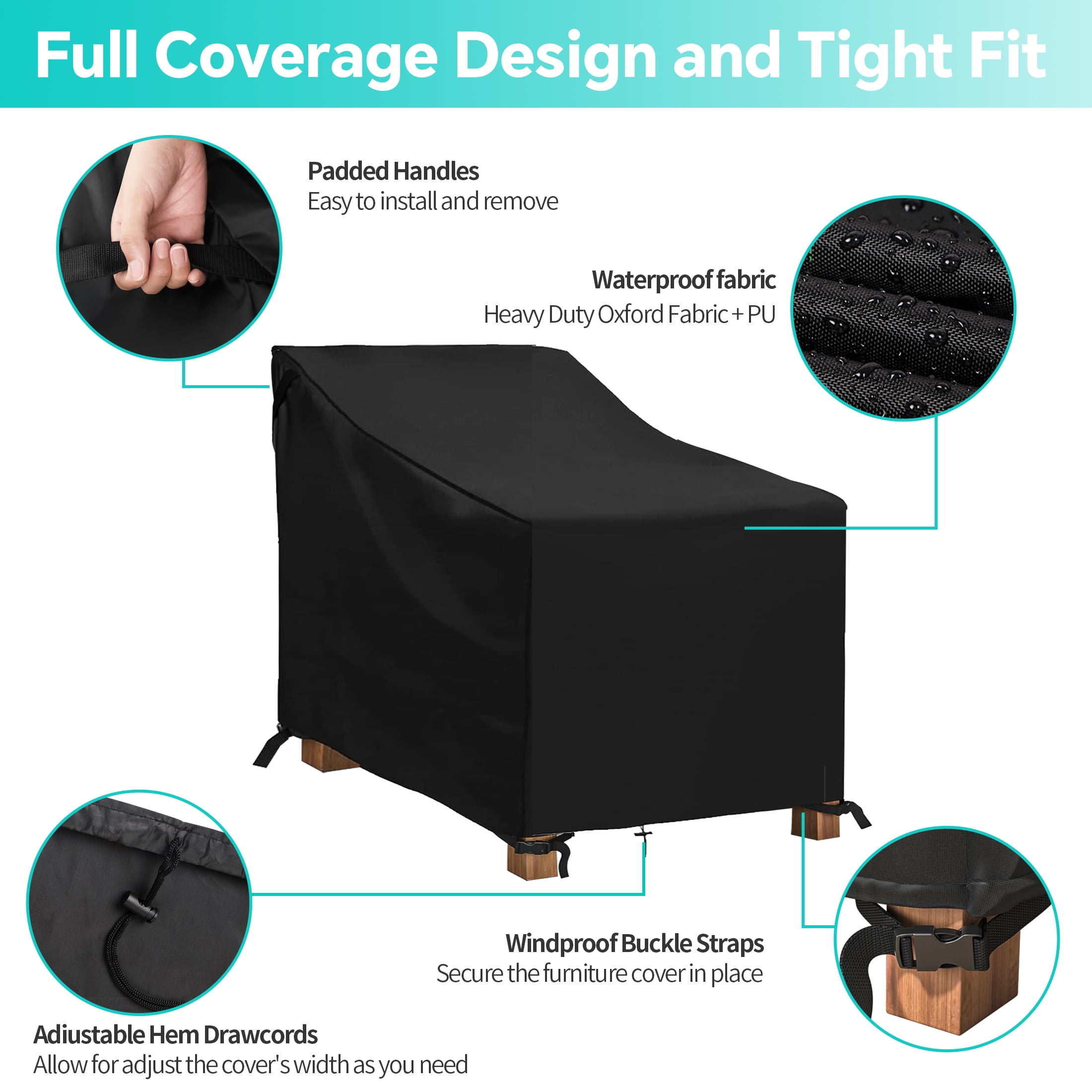 LCGOD Patio Chair Covers, Outdoor Lawn Furniture Covers 100% Waterproof, Lounge Deep Seat Large Cover with 600D Heavy Duty Oxford Cloth, 35" W x 39" D x 31" H（2PCS）