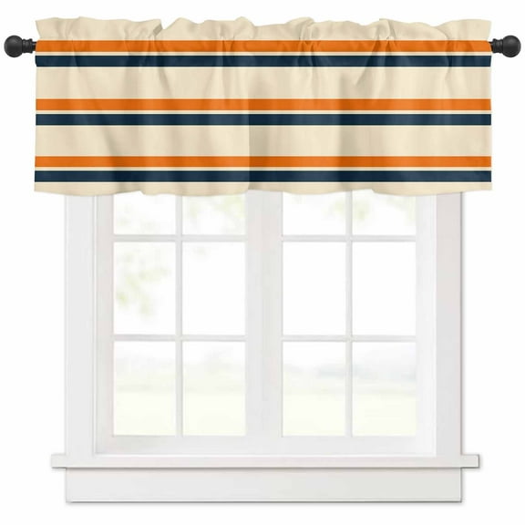 Orange Blue Stripe Valances for Windows Farmhouse Kitchen Curtains Valances Rod Pocket Valance Curtains for Kitchen Windows Minimalist Farmhouse Stripes Window Valances for Bathroom Bedroom 42"x18"