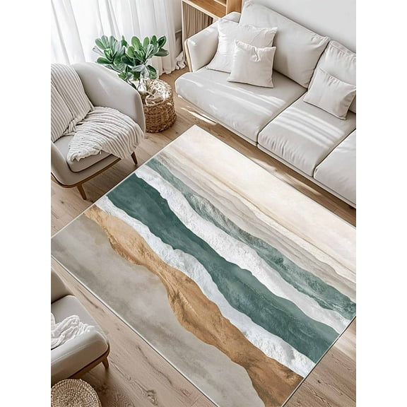 Abstract Wave Area Rug for Bedroom 3x5 Ft Lines Green White Brown Ombre Modern Art Super Soft fuzzy Throw Rug Non-Slip Fluffy Plush Indoor Floor Carpet for Living Room Nursery Home Decor