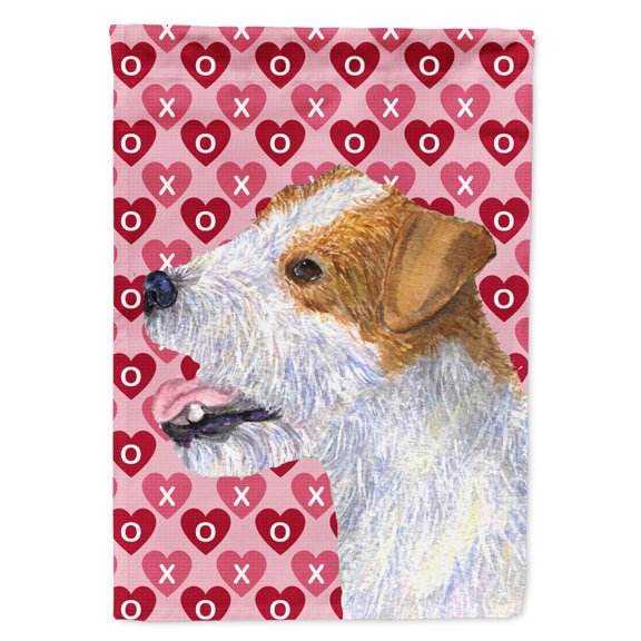 Carolines Treasures SS4504-FLAG-PARENT Jack Russell Terrier Hearts Love and Valentines Day Portrait Flag  multicolor