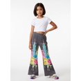 thumbnail image 3 of 9-10Y Girls Colored Flared Pants Digital Print Trousers Slim-Fit Wide Leg Flare for Spring Summer Autumn, 3 of 6