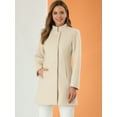 thumbnail image 2 of Abrigo De Invierno Elegante PaMujer Abrigo Largo De Un Solo Pecho Con Cuello Alto En Mitad Del Muslo Beige XXL, 2 of 6