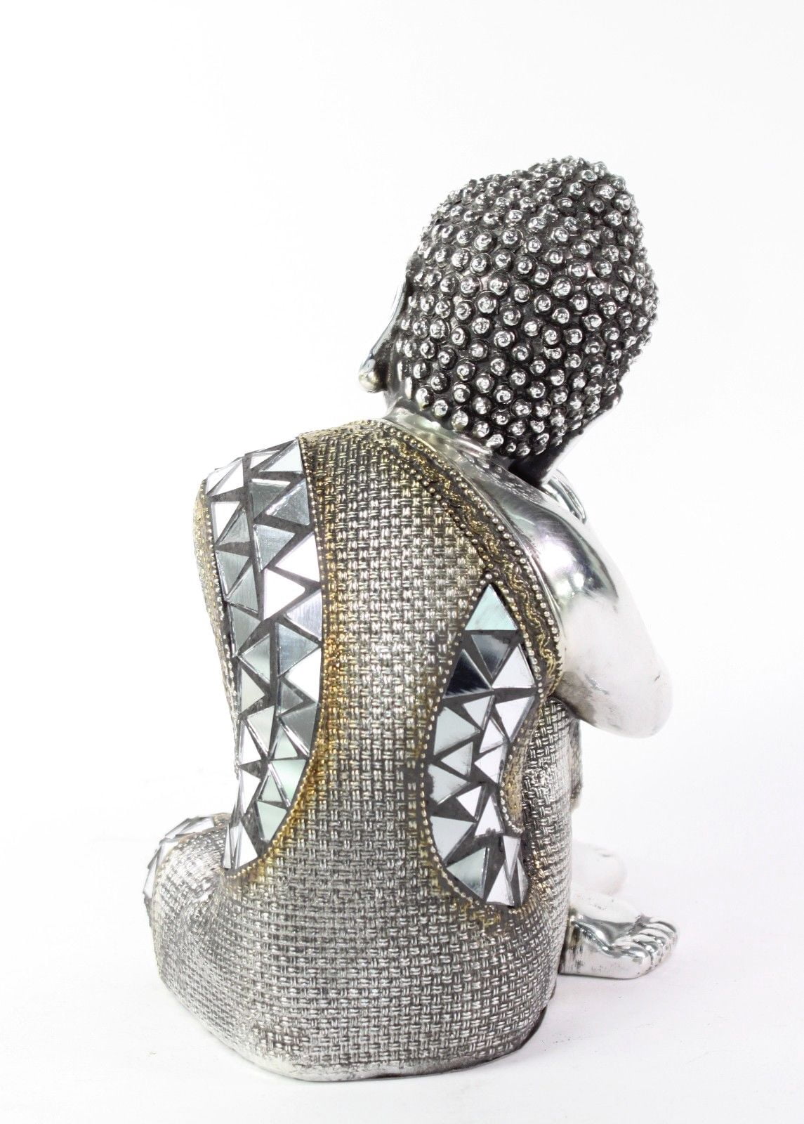 Feng Shui 6.5" Silver Electroplated Resting Meditating Buddha Figurine Peace Statues